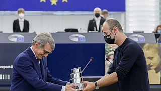 Romanian Director Alexander Nanau receives the Lux Prize from European Parliament President David Sassoli