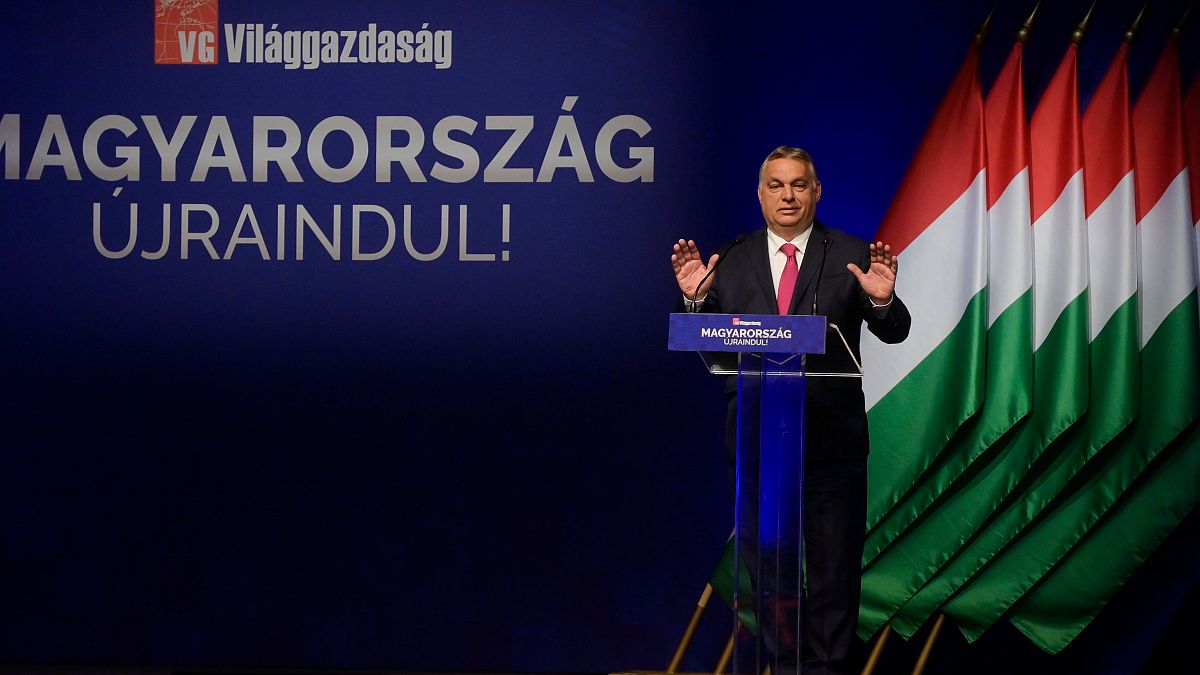 Orbán Viktor a Világgazdaság üzleti napilap Magyarország újraindításáról szervezett konferenciáján a Budapest Kongresszusi Központ 2021. június 9-én. 