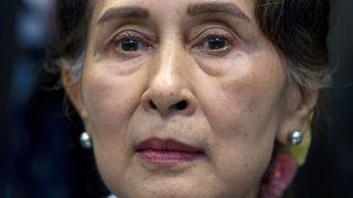 In this Dec. 11, 2019, file photo, Myanmar's leader Aung San Suu Kyi waits to address judges of the International Court of Justice in The Hague, Netherlands. 