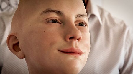 A close-up of Abel, the humanoid robot that is being designed to read human emotions.