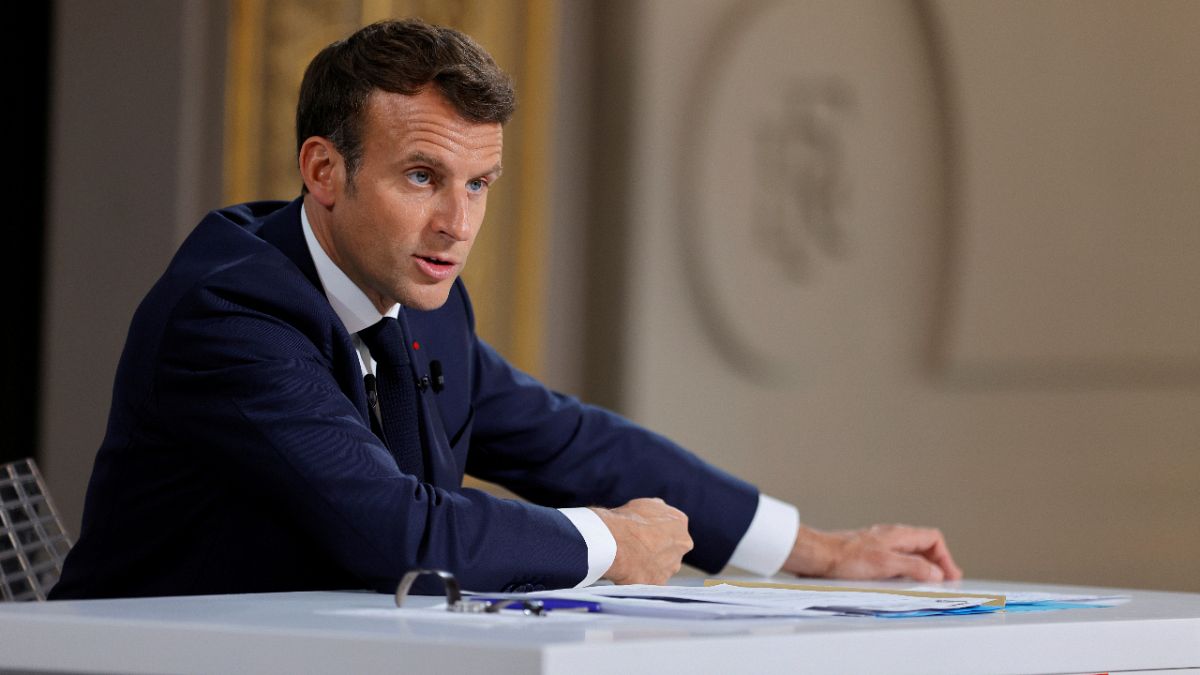 French President Emmanuel Macron speaks during a news conference ahead of the G7 Summit, at the Elysee Palace in Paris, Thursday, June 10, 2021.
