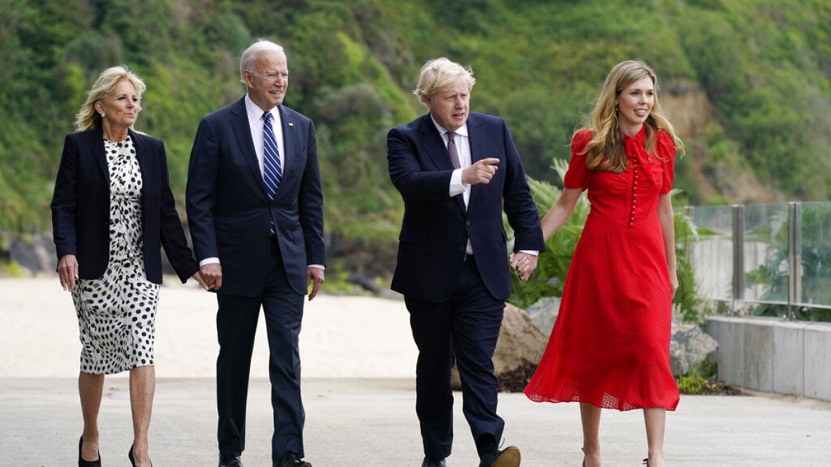 Jill und Joe Biden, Boris und Carrie Johnson in Carbis Bay in England