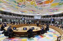 مسؤول الشؤون الخارجية في الاتحاد الأوروبي جوزيب بوريل ، وسفراء الاتحاد الأوروبي في مبنى المجلس الأوروبي في بروكسل.
