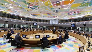 مسؤول الشؤون الخارجية في الاتحاد الأوروبي جوزيب بوريل ، وسفراء الاتحاد الأوروبي في مبنى المجلس الأوروبي في بروكسل.