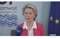 European Commission President Ursula von der Leyen speaking exclusively to Euronews at the G7 summit, Cornwall, England, June 13, 2021.