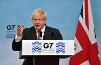 Britain's Prime Minister Boris Johnson takes part in a press conference on the final day of the G7 summit in Carbis Bay, Cornwall on June 13, 2021.