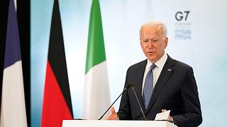 President Joe Biden speaks during a news conference after attending the G-7 summit, Sunday, June 13, 2021, at Cornwall Airport in Newquay, England