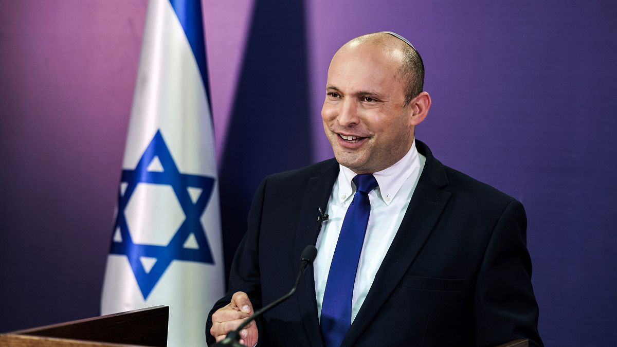 Naftali Bennett, Israeli parliament member from the Yamina party, gives a statement at the Knesset, Israel's parliament, in Jerusalem, June 6, 2021. 