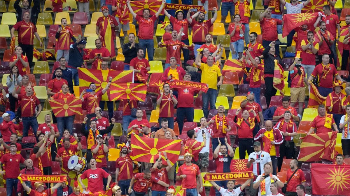 North Macedonia's supporters pictured at the National Arena stadium in Bucharest.