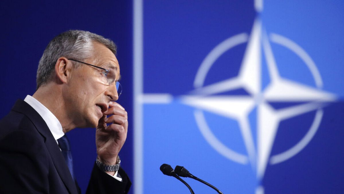 NATO Secretary General Jens Stoltenberg speaks during a media conference at a NATO summit in Brussels, Monday, June 14, 2021. 