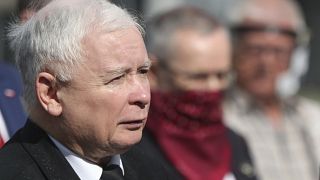 Poland's ruling party leader Jaroslaw Kaczynski attends a police-guarded ceremony in Warsaw.