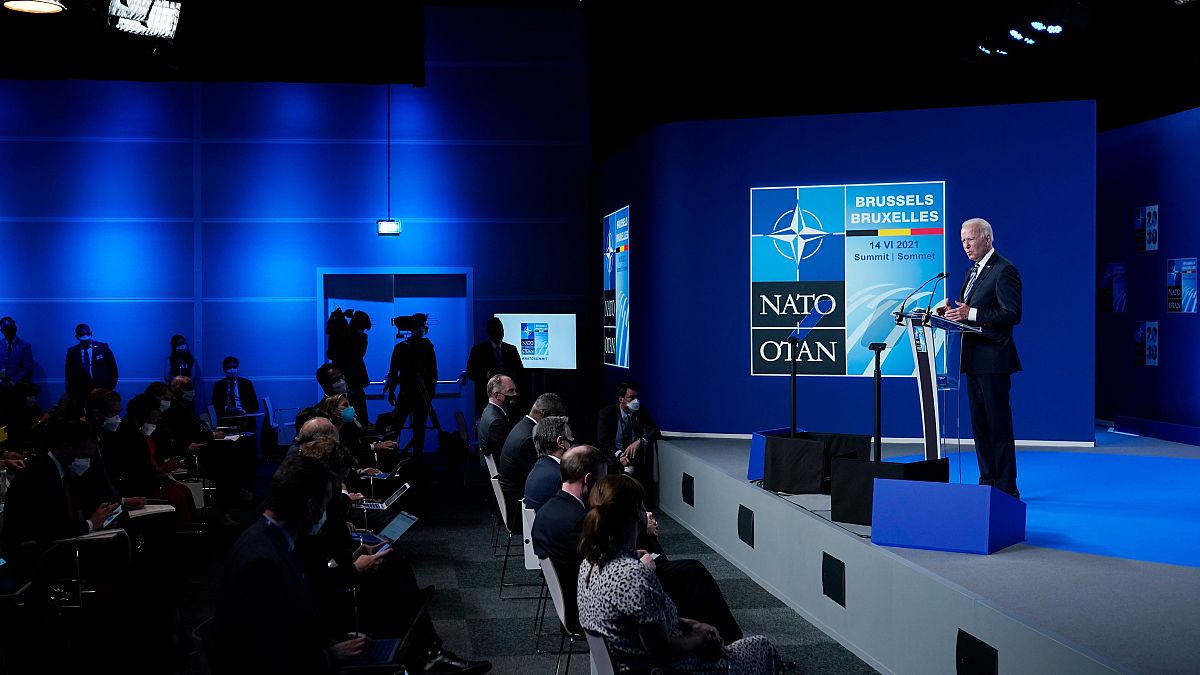 الرئيس جو بايدن خلال مؤتمر صحافي في ختام قمة الناتو في بروكسل. 2021/06/14