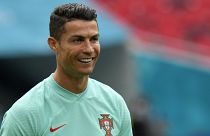 Portugal's Cristiano Ronaldo during a team training session at the Ferenc Puskas stadium in Budapest, June 14, 2021.