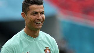 Portugal's Cristiano Ronaldo during a team training session at the Ferenc Puskas stadium in Budapest, June 14, 2021.