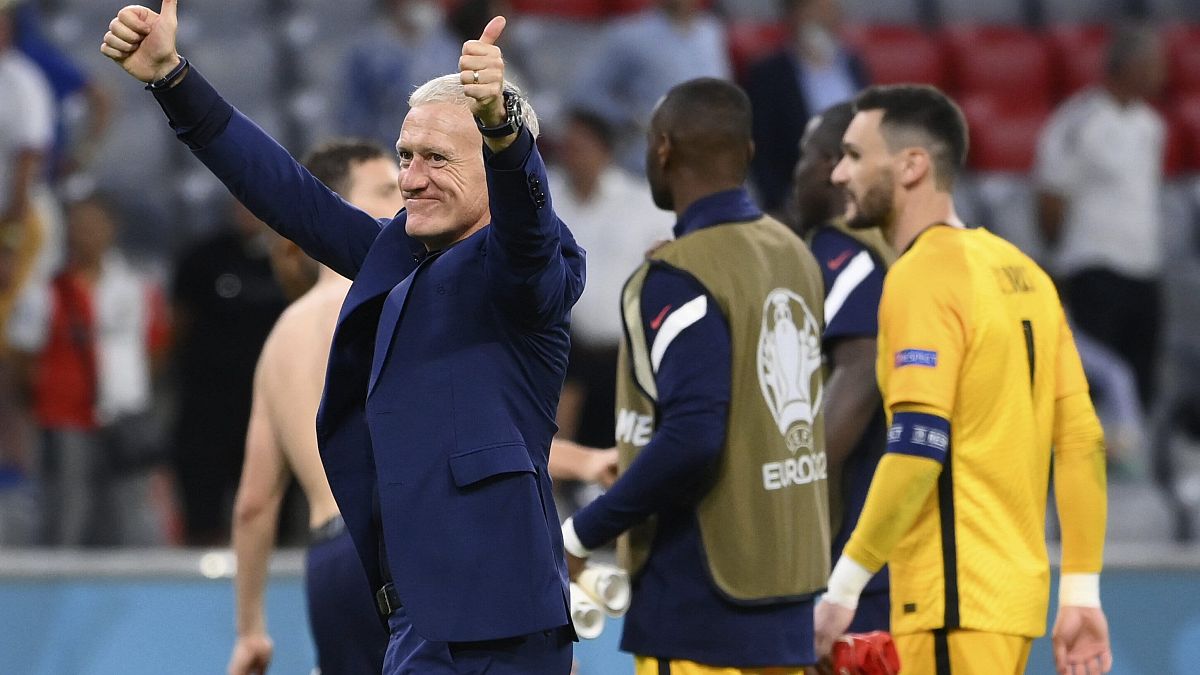 France's manager Didier Deschamps celebrates after the Euro 2020 championship group F match between Germany and France.