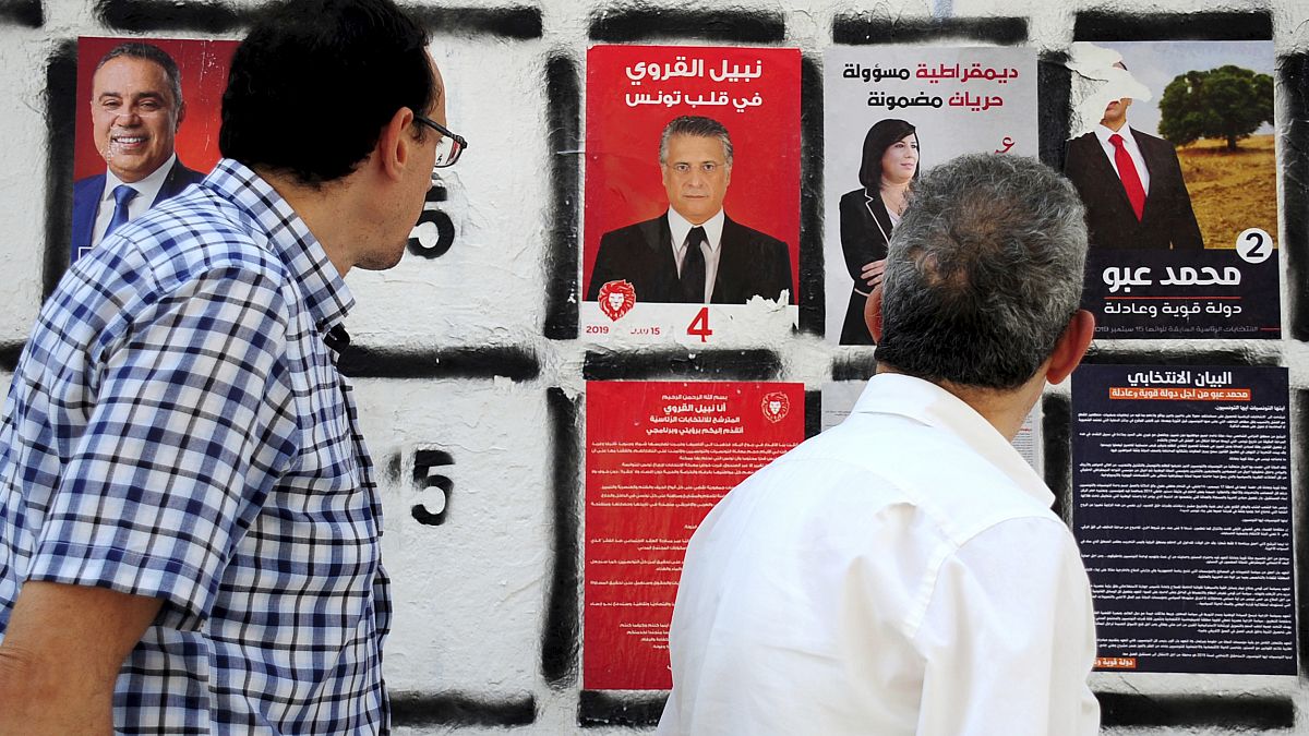 صورة نبيل القروي صاحب قناة نسمة الخاصة، خلال حملة الانتخابات الرئاسية في تونس. 2019/09/04