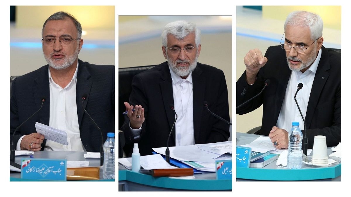 محسن مهرعلیزاده، سعید جلیلی و علیرضا زاکانی در مناظره تلویزیونی انتخاباتی