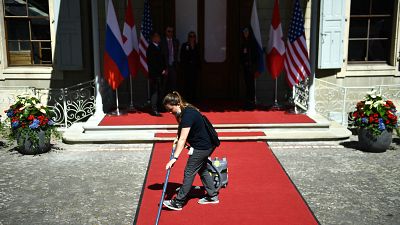 The red carpet at the Villa La Grange ahead of the US-Russia summit in Geneva.