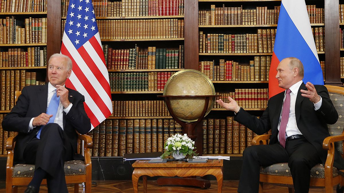 US President Joe Biden and Russia's President Vladimir Putin meet at the 'Villa la Grange' in Geneva on June 16, 2021.