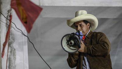 Pedro Castillo, a Szabad Peru jelöltje beszél június 6-án