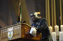 In this file photo taken on December 15, 2013 Zambia's President Kenneth David Kaunda speaks during the funeral ceremony of South African former president Nelson Mandela.