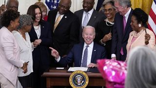 President Joe Biden after signing the Juneteenth National Independence Day Act, in the East Room of the White House, June 17, 2021, in Washington. 