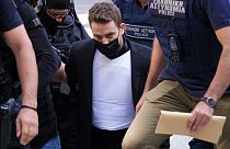 Babis Anagnostopoulos, der gestanden hat, seine Frau ermordet zu haben, in Athen in Griechenland