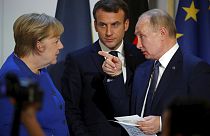 Merkel, Macron és Putyin 2019-ben