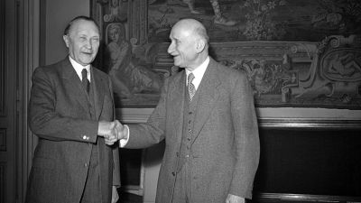 Robert Schuman mit dem deutschen Bundeskanzler Konrad Adenauer im Oktober 1959