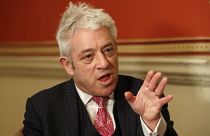 FILE - In this Thursday, Nov. 7, 2019 file photo, Former British House of Commons speaker, John Bercow, speaks during an interview with Associated Press in London.