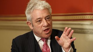 FILE - In this Thursday, Nov. 7, 2019 file photo, Former British House of Commons speaker, John Bercow, speaks during an interview with Associated Press in London.