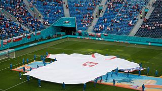 Poland's national team shirt is displayed before their first group match against Slovakia.