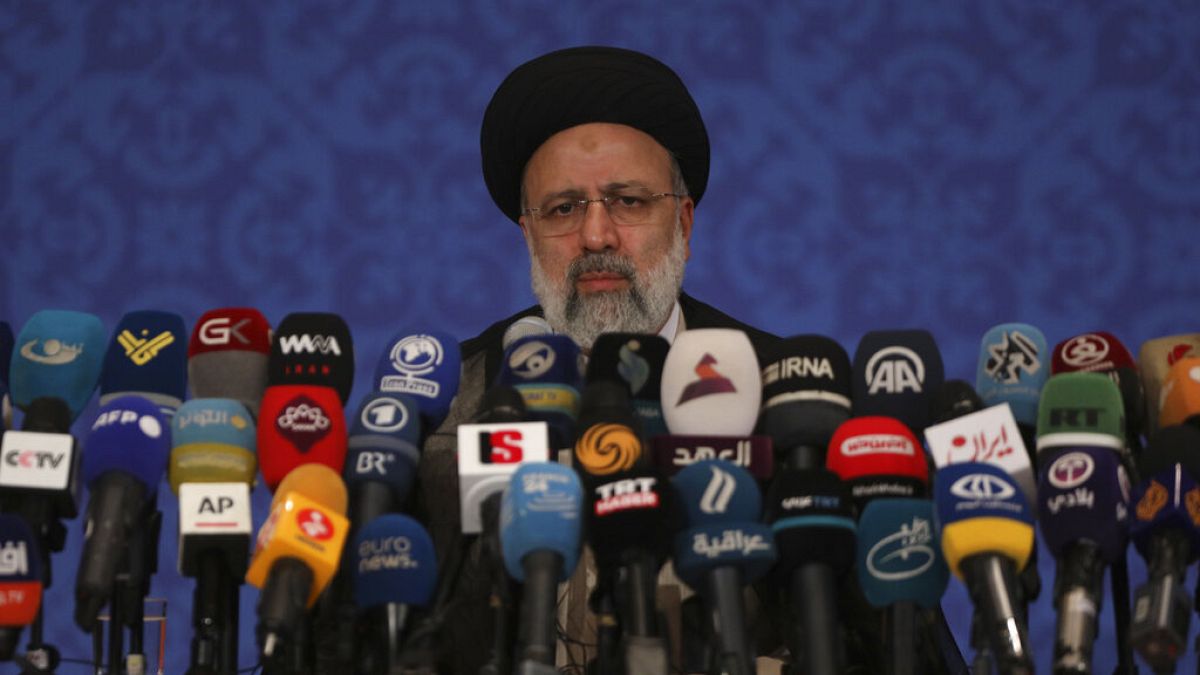 FILE: Iran's new President-elect Ebrahim Raisi speaks during a press conference in Tehran, Iran, Monday, June 21, 2021. 