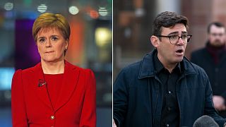 SNP leader Nicola Sturgeon (left) and Greater Manchester mayor Andy Burnham (right)