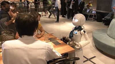 Avatar robot is taking order and serving customers