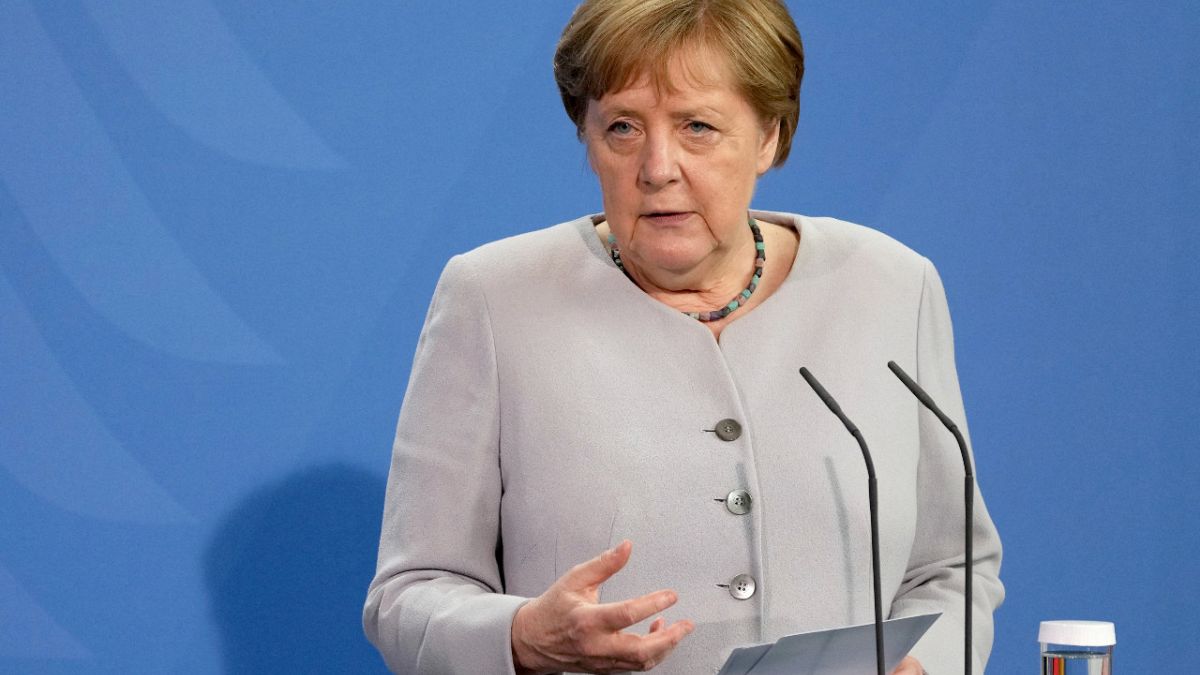 German Chancellor Angela Merkel addresses the media during a joint press conference with the EU Commission President following a meeting in Berlin, Germany, on June 22, 2021.