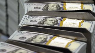 حزم من أوراق الدولار النقدية في دار طباعة العملة في فورث وورث في ولاية تكساس الأمريكية. 2013/09/24