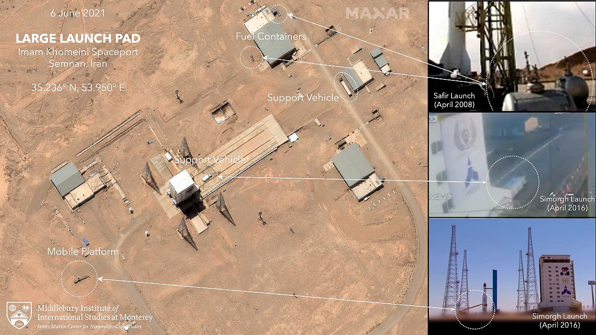 صور من القمر الصناعي لشركة "ماكسار تيكنولوجي" يظهر تحضيرات عملية إطلاق الصاروخ في إيران