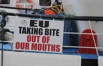 Anti-EU signage on a boat