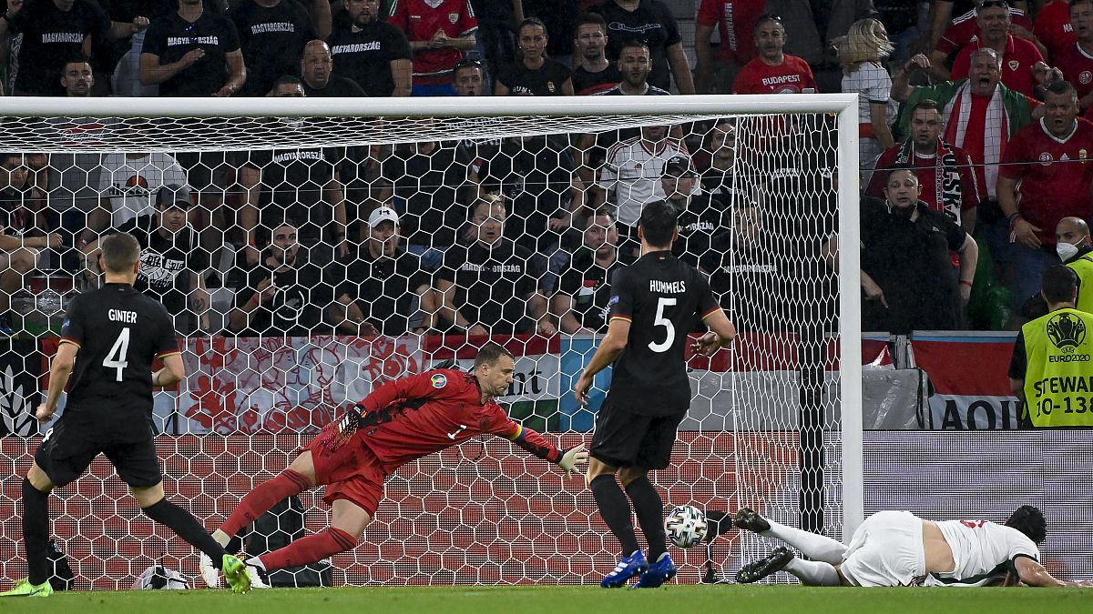Szalai Ádám gólja az EB F csoportjának utolsó fordulójában játszott Németország - Magyarország mérkőzésen 