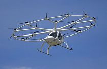 Urban air taxi 'Velocity' produced by company Volocopter makes a test flight during an event at the Air and Space Museum in Le Bourget, east of Paris, Monday, June 21, 2020.