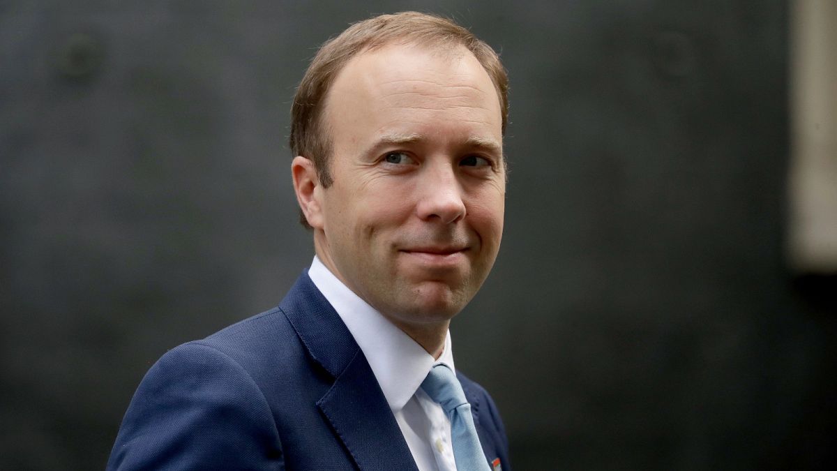 British Health Secretary Matt Hancock walks from 10 Downing Street in London on Sept. 16, 2020. He has apologized for breaching social distancing rules. 