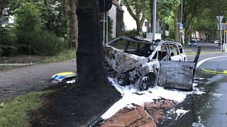 Police shared a photo showing the destroyed police car against a tree in Bochum.