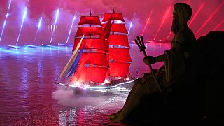 scarlet-sailed ship