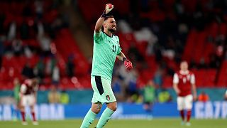 Italy's goalkeeper Gianluigi Donnarumma celebrates during the Euro 2020.