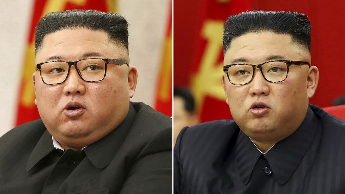 Der nordkoreanische Machthaber Kim Jong Un bei einem Partei-Treffen in Pjöngjang, Nordkorea, am 8.2.2021 (links) und am 15.06.2021 (rechts)