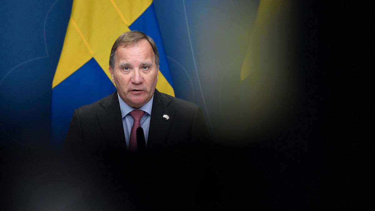Sweden's Social Democratic Prime Minister Stefan Lofven holds a press conference at Rosenbad in Stockholm, Monday June 28, 2021.