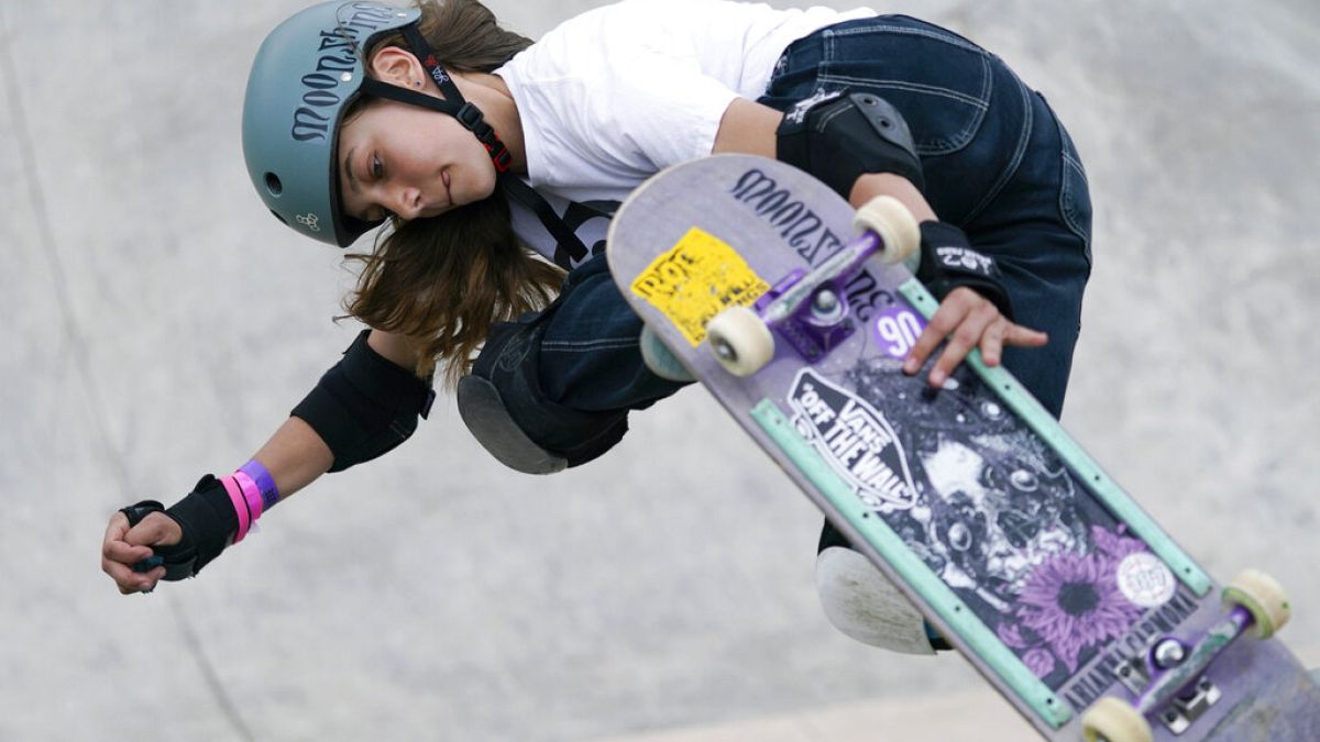 Skateboarderin Lilly Stoephasius (14) bei den Olympischen Spielen in Tokio