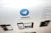 The website of the Telegram messaging app is seen on a computer's screen.