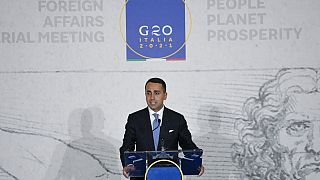 Italian Foreign Minister Luigi Di Maio addresses the media during a news conference at a G20 foreign affairs ministers' meeting in Matera, southern Italy, Tuesday, June 29